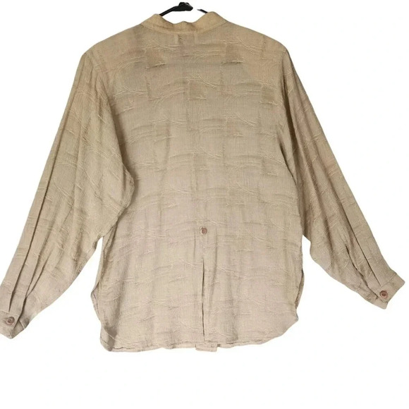 IC Collection Top Cream Long Sleeve Front Button Mock Neck For Women - Picture 2 of 9